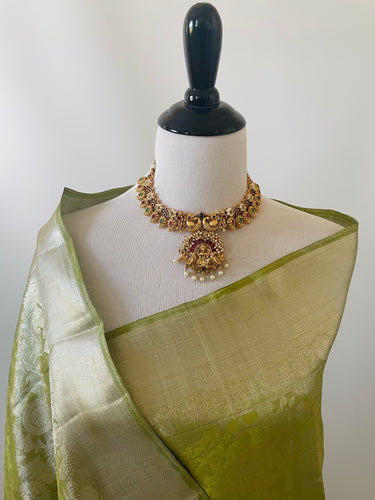ShopNaya Exclusive | Metallic Kanchipuram Pure Silk Saree | Pastel Green | Pure Silver Zari | Handwoven | Ships from California